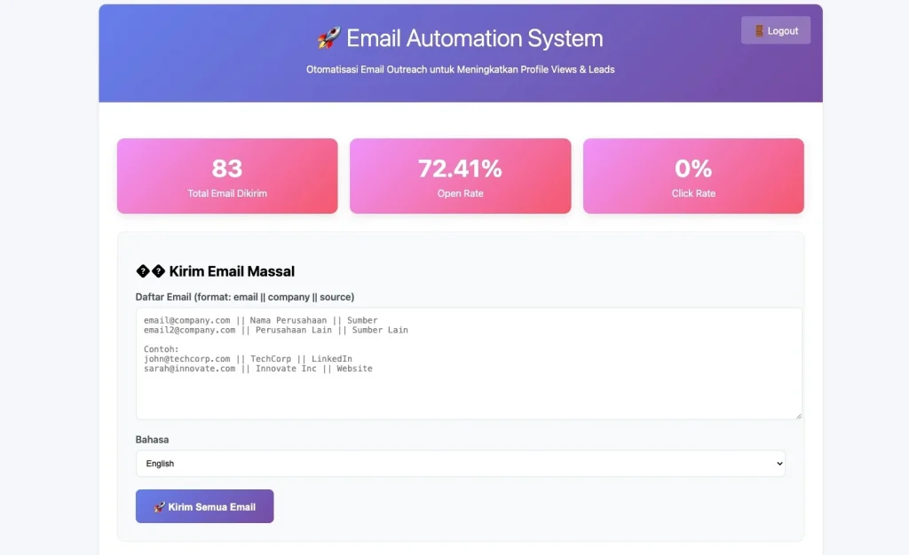 Dashboard Page - Email Sender Dashboard Page - Email Sender